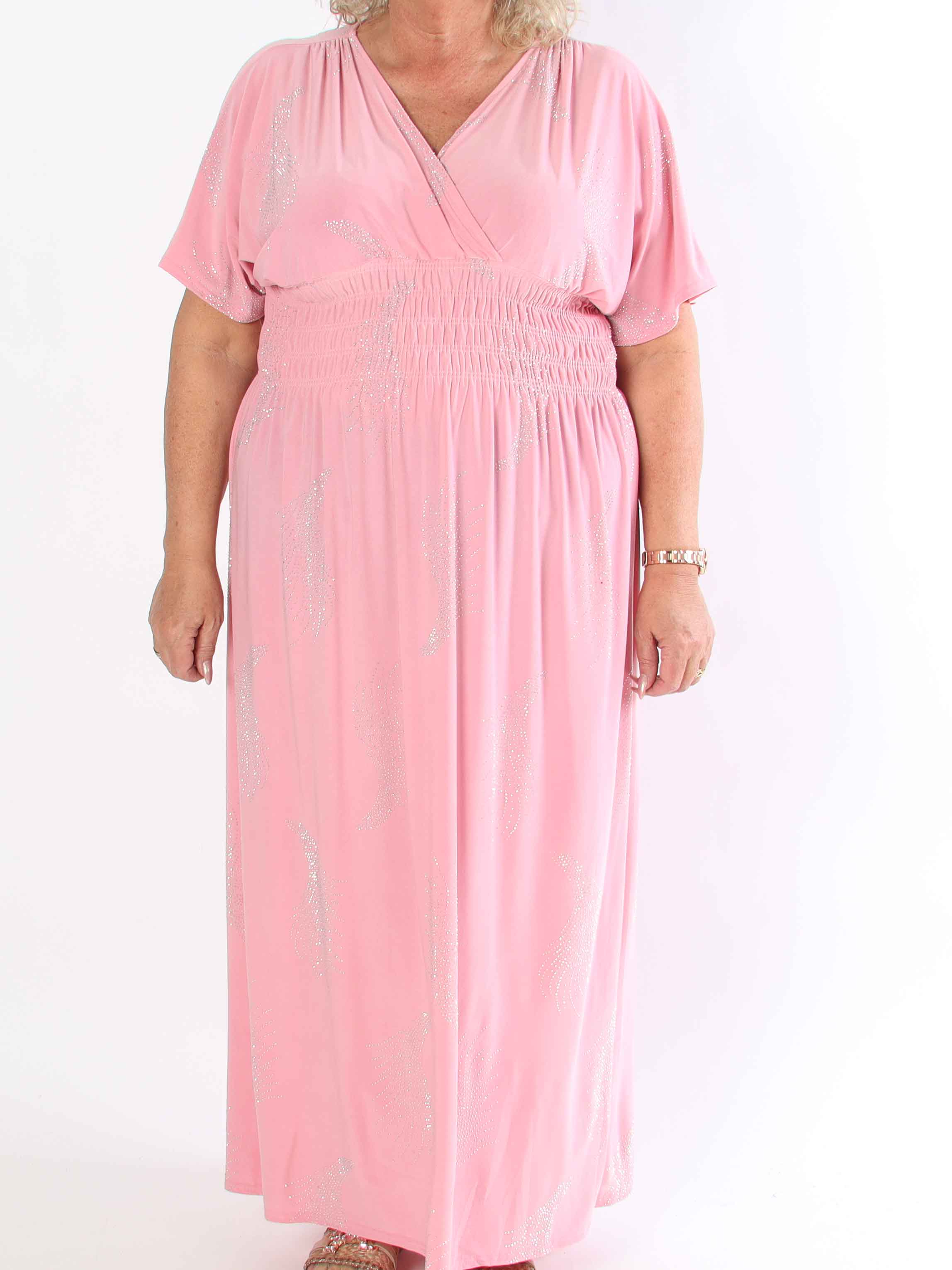 Pams Leaf Crystal - Lang elastisk plus size kjole med mønster af similisten